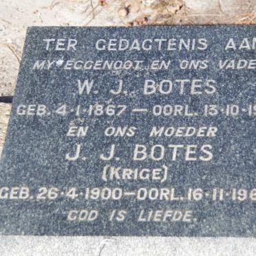 BOTES W.J. 1867-1961 &amp; J.J. KRIGE 1900-1963