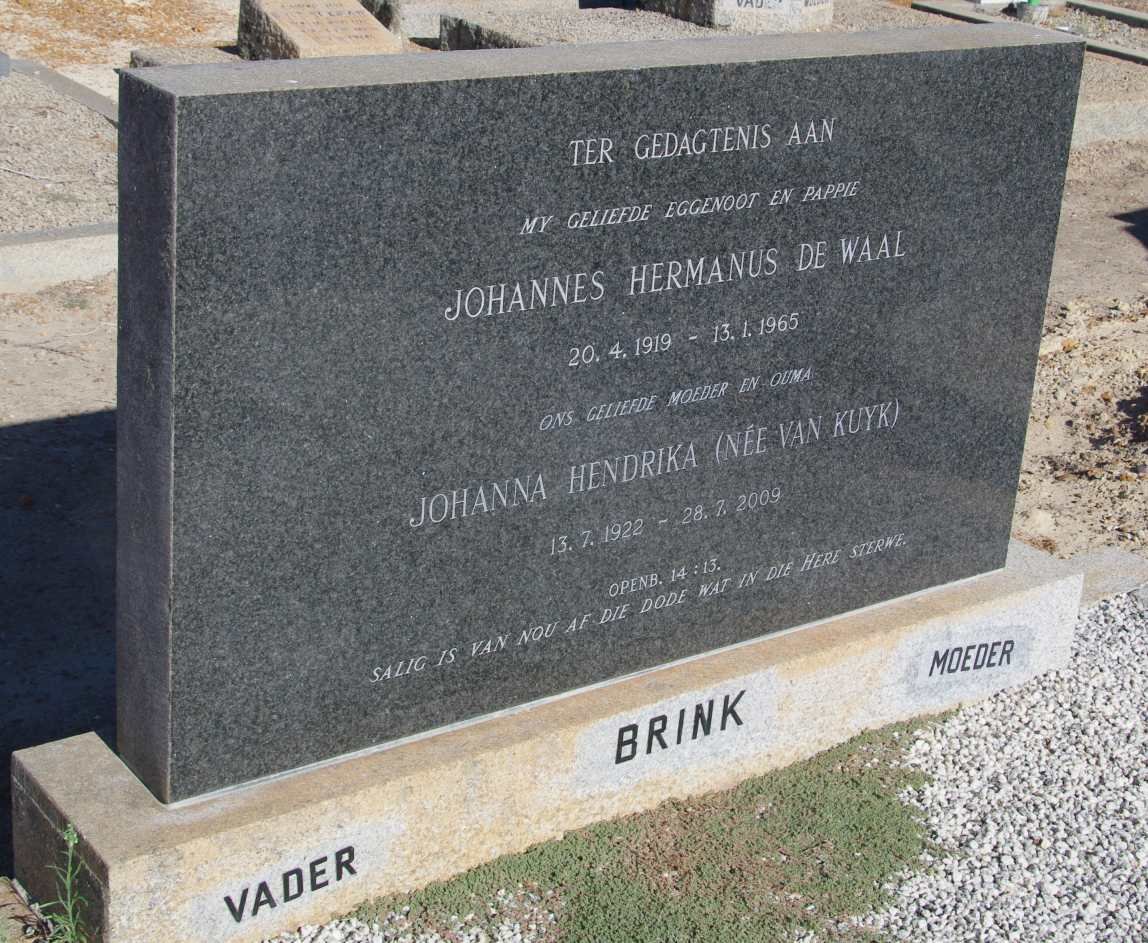 BRINK Johannes Hermanus de Waal 1919-1965 &amp; Johanna Hendrika van KUYK 1922-2009