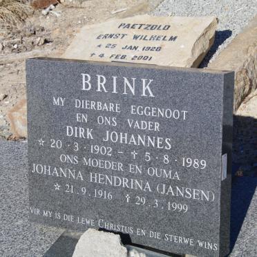 BRINK Dirk Johannes 1902-1989 &amp; Johanna Hendrina JANSEN 1916-1999