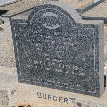 BURGER Andries Petrus 1903-1967 &amp; Martha Margaretha Van RENSBURG 1892-1956