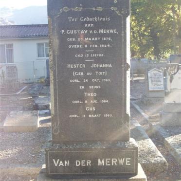 MERWE P. Gustav, v.d.1876-1924 &amp; Hester Johanna DU TOIT -1960 :: V.D. MERWE Theo -1964 :: V.D. MERWE Gus -1965