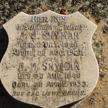 SNYMAN A.J. 1844-1922 &amp; M.M. 1848-1933