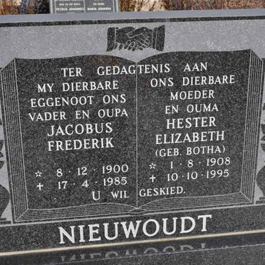 NIEUWOUDT Jacobus Frederik 1900-1985 &amp; Hester Elizabeth BOTHA 1908-1995
