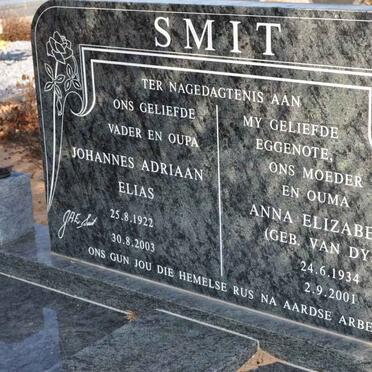 SMIT Johannes Adriaan Elias 1922-2003 &amp; Anna Elizabeth VAN DYK 1934-2001