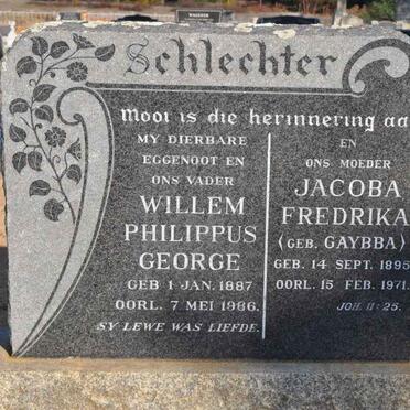 SCHLECHTER Willem Philippus George 1887-1986 &amp; Jacoba Fredricka GAYBBA 1895-1971