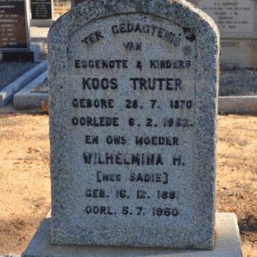TRUTER Koos 1870-1952 &amp; Wilhelmina H. SADIE 1881-1960