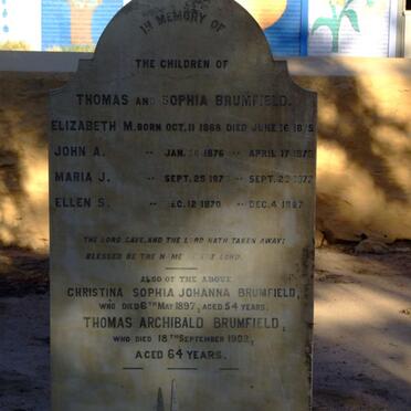 BRUMFIELD Thomas Archibald -1902  &amp; Christina Sophia Johanna -1897