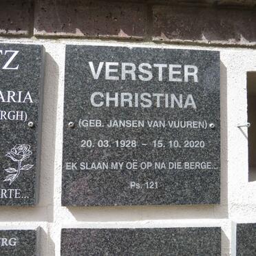 VERSTER Christina nee JANSEN VAN VUUREN 1928-2020