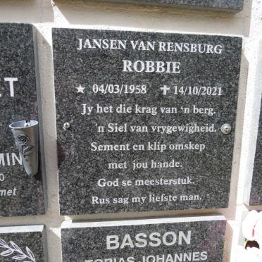 RENSBURG Robbie, Jansen van 1958-2021