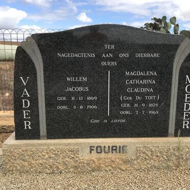 FOURIE Willem Jacobus 1869-1906 &amp; Magdalena Catharina Glaudina DU TOIT 1875-1965