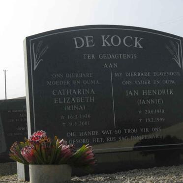 KOCK Jan Hendrik, de 1930-1999 &amp; Catharina Elizabeth 1936-2001