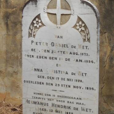 WET Pieter Daniel, de 1872-1894 &amp; Anna Christina 1878-1894 :: DE WET Hermanus Hendrik 1888-1904
