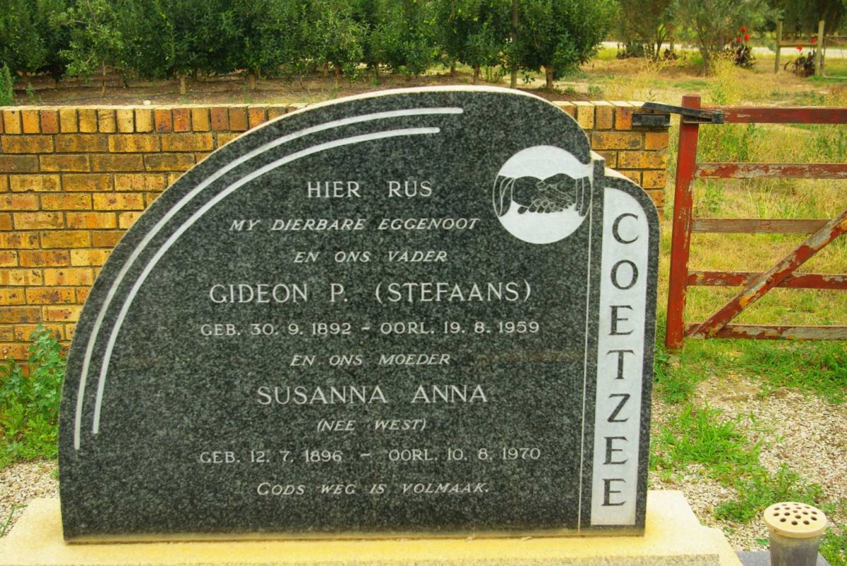 COETZEE Gideon P. 1892-1959 &amp; Susanna Anna WEST 1896-1970