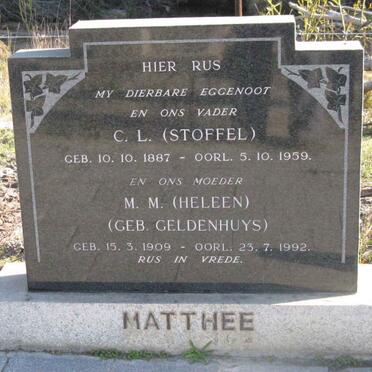 MATTHEE C.L. 1887-1959 &amp; M.M. GELDENHUYS 1909-1992