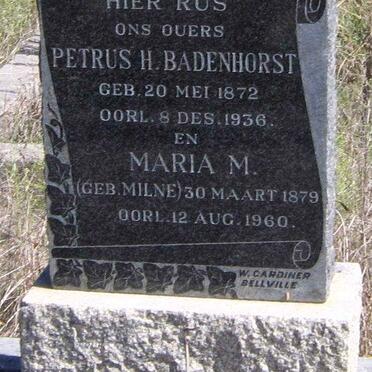 BADENHORST Petrus H. 1872-1936 &amp; Maria M. MILNE 1879-1960