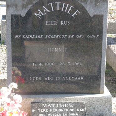 MATTHEE Hennie 1900-1961 &amp; Miemmie 1911-2009