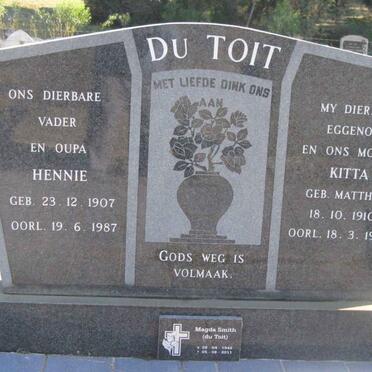 TOIT Hennie, du 1907-1987 &amp; Kitta MATTHEE 1910-1977 :: SMITH Magda nee DU TOIT 1942-2011
