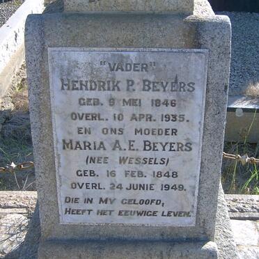 BEYERS Hendrik P. 1846-1935 &amp; Maria A.E. WESSELS 1848-1949