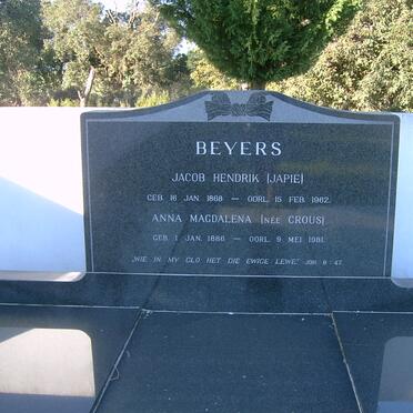 BEYERS Jacob Hendrik 1868-1962 &amp; Anna Magdalena CROUS 1886-1981