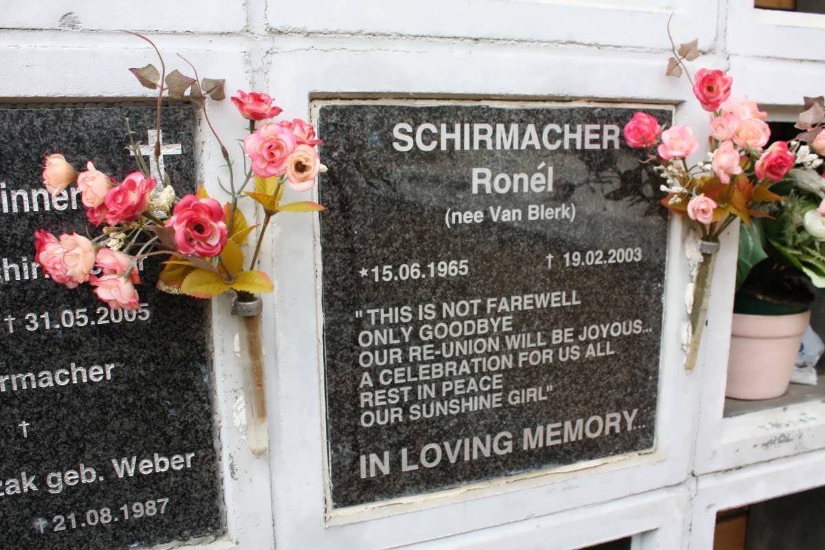 SCHIRMACHER Ronél nee VAN BLERK 1965-2003