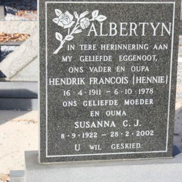 ALBERTYN Hendrik Francois 1911-1978 &amp; Susanna C.J. 1922-2002