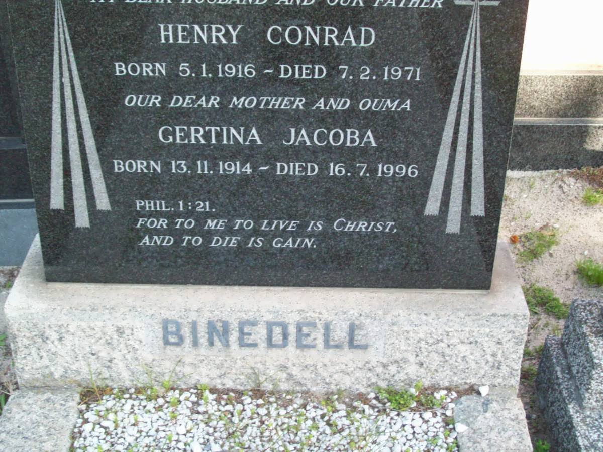 BINEDELL Henry Conrad 1916-1971 &amp; Gertina Jacoba 1914-1996