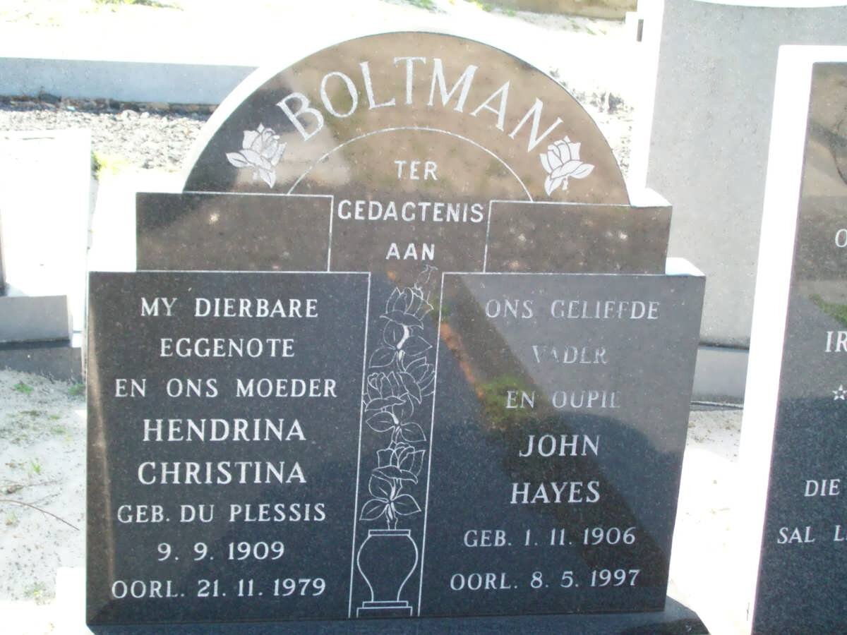 BOLTMAN John Hayes 1906-1997 &amp; Hendrina Christina DU PLESSIS 1909-1979