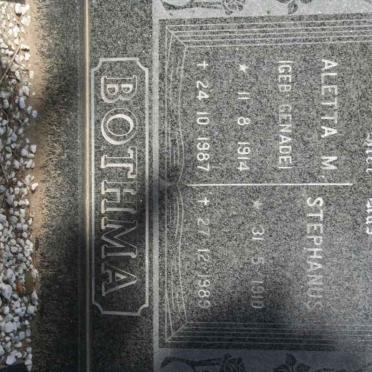 BOTHMA Stephanus 1910-1989 &amp; Aletta M. GENADE 1914-1987