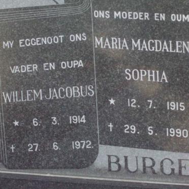 BURGER Willem Jacobus 1914-1972 &amp; Maria Magdalena Sophia 1915-1990