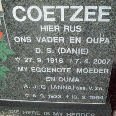 COETZEE D.S. 1916-2007 &amp; A.J.G. V. ZYL 1923-1994