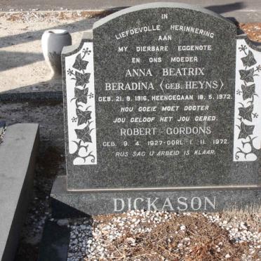 DICKASON Robert Gordons 1927-1972 &amp; Anna Beatrix Beradina HEYNS 1916-1972