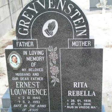 GREYVENSTEIN Ernest Louwrence 1940-1993 &amp; Rita Rebella 1938-2006