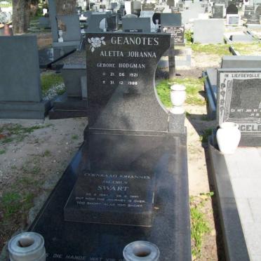 GEANOTES Aletta Johanna 1921-1988 :: SWART Coenraad Johannes Jacobus 1941-1991