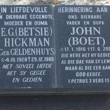 HICKMAN John 1916-2009 &amp; E.G. GELDENHUYS 1928-1988