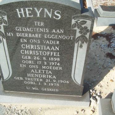 HEYNS Christiaan Christoffel 1898-1974 &amp; Aletta Hendrika TRUTER 1906-1975