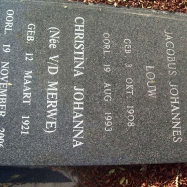 KRIEGLER Jacobus Johannes Louw 1908-1993 :: V.D. MERWE Christina Johanna 1921-2006