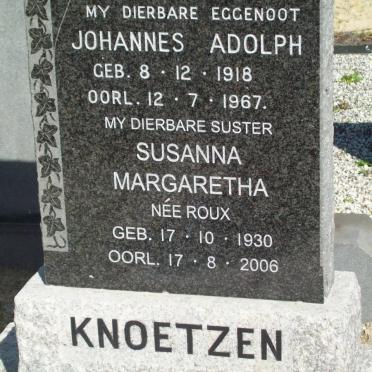 KNOETZEN Johannes Adolph 1918-1967 :: KNOETZEN Susanna Margaretha nee ROUX 1930-2006