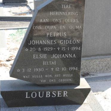 LOUBSER Petrus Johannes Gideon 1929-1994 &amp; Elsie Johanna 1930-1994