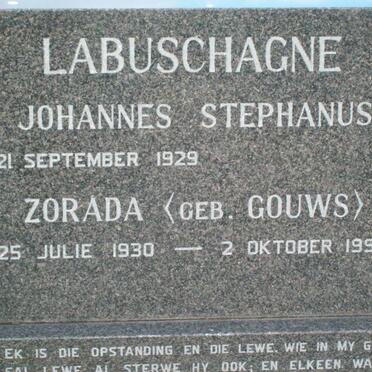 LABUSCHAGNE Johannes Stephanus 1929-  &amp; Zorada GOUWS 1930-1992