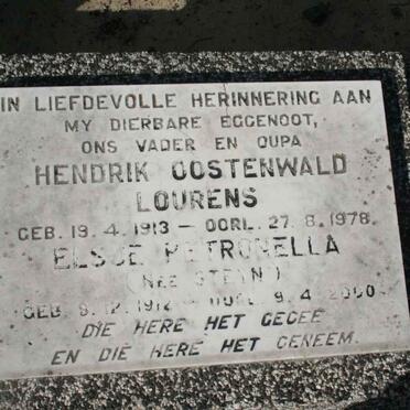 LOURENS Hendrik Oostenwald 1913-1978 &amp; Elsje Petronella STEYN 1912-2000