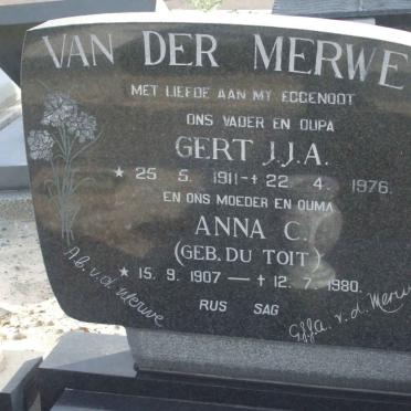 MERWE Gert J.J.A., van der 1911-1976 &amp; Anna C. DU TOIT 1907-1980