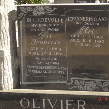 OLIVIER Gert Francois 1904-1965 :: OLIVIER Elri 1963-1993