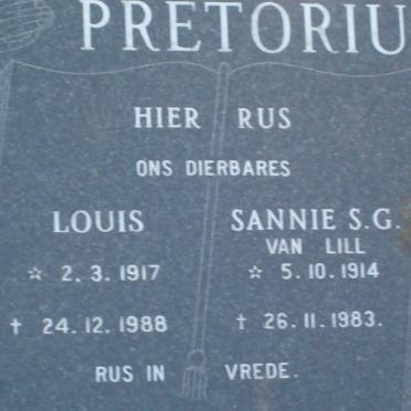 PRETORIUS Louis 1917-1988 &amp; Sannie S.G. VAN LILL 1914-1983