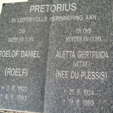 PRETORIUS Roelof Daniel 1922-1993 &amp; Aletta Gertruida DU PLESSIS 1924-1993