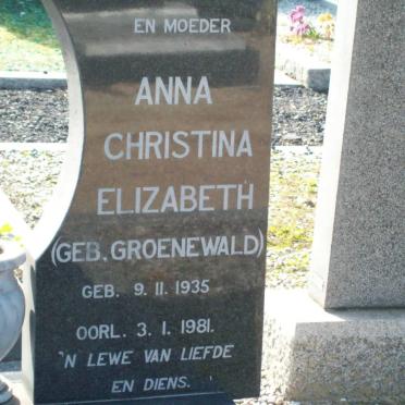 RENSBURG Anna Christina Elizabeth, Janse van nee GROENEWALD 1935-1981