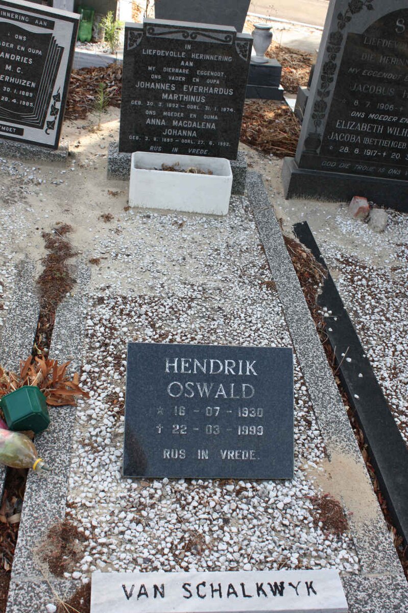 SCHALKWYK Johannes Everhardus Marthinus, van 1892-1974 &amp; Anna Magdalena Johanna 1899-1992 :: OSWALD Hendrik 1930-1993