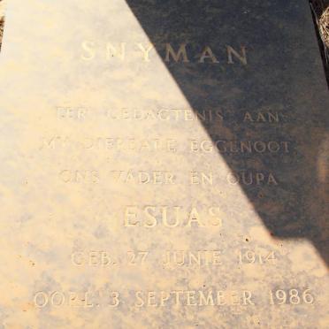SNYMAN Esuas 1914-1986 &amp; May 1915-2005