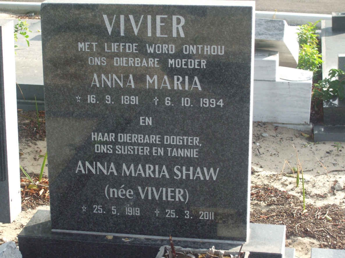VIVIER Anna Maria 1891-1994 :: SHAW Anna Maria nee VIVIER 1919-2001