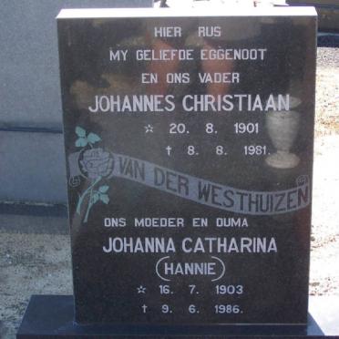 WESTHUIZEN Johannes Christiaan, van der 1901-1981 &amp; Johanna Catharina 1903-1986