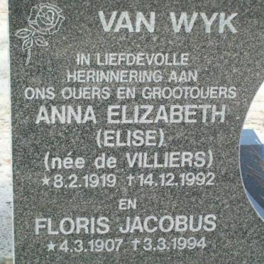 WYK Floris Jacobus, van 1907-1994 &amp; Anna Elizabeth DE VILLIERS 1919-1992